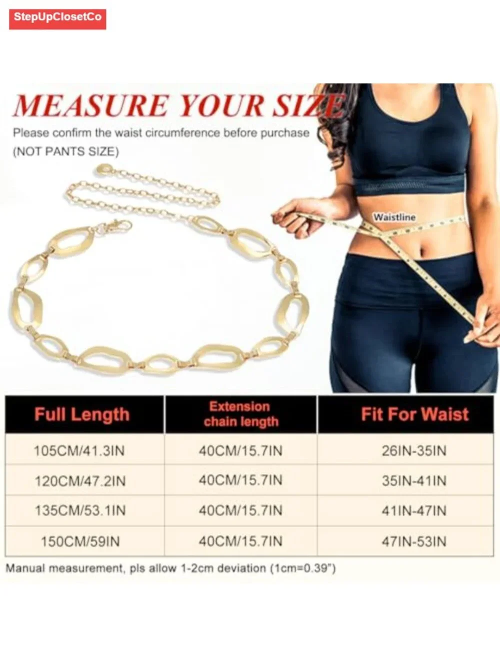 Chunky Waist Chain Belt for Dresses Gold Alloy Curb Link Body Chain